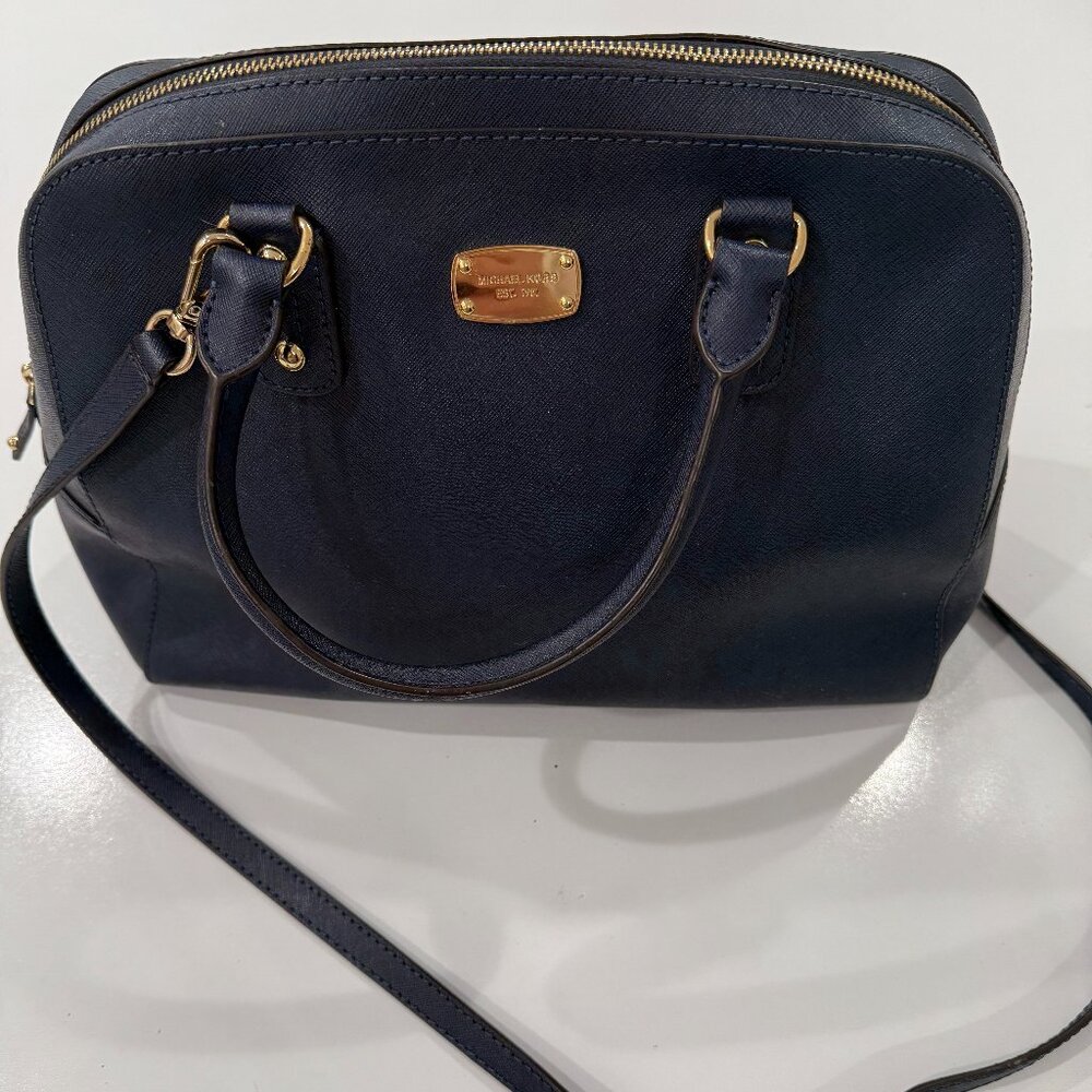 Michael Kors Large Dome Blue Saffiano Leather Bag Purse